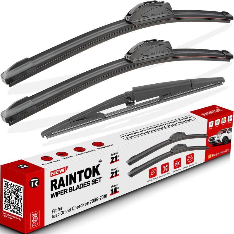 شفاطات الزجاج الأمامي RAINTOK بديل لسيارة جيب جراند شيروكي من 2005 إلى 2010 جودة المصنع الأصلية مجموعة شفاطات أمامية وخلفية لسيارتي 21 21 14 عبوة من 3