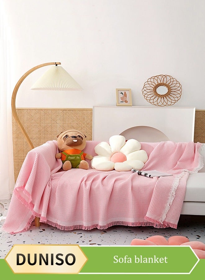 DUNISO Simple Sofa Cover，Sofa Towel,Simple style Wrap-Up Sofa Cover, All-Season Sofa Blanket of Sofa Cover One Piece Bedding Easy to Take Care of Multi-functional Blanket Shawl Sofa Towel  130*180cm（pink)  - Image 1