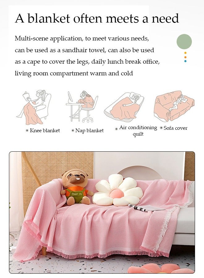 DUNISO Simple Sofa Cover，Sofa Towel,Simple style Wrap-Up Sofa Cover, All-Season Sofa Blanket of Sofa Cover One Piece Bedding Easy to Take Care of Multi-functional Blanket Shawl Sofa Towel  130*180cm（pink)  - Image 4