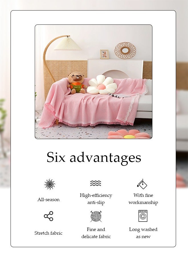 DUNISO Simple Sofa Cover，Sofa Towel,Simple style Wrap-Up Sofa Cover, All-Season Sofa Blanket of Sofa Cover One Piece Bedding Easy to Take Care of Multi-functional Blanket Shawl Sofa Towel  130*180cm（pink)  - Image 5