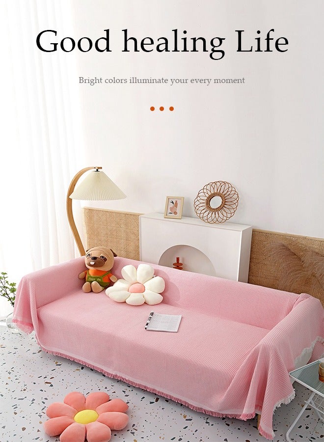 DUNISO Simple Sofa Cover，Sofa Towel,Simple style Wrap-Up Sofa Cover, All-Season Sofa Blanket of Sofa Cover One Piece Bedding Easy to Take Care of Multi-functional Blanket Shawl Sofa Towel  130*180cm（pink)  - Image 3