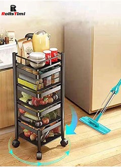 RollsTimi  Multi-Layer Kitchen Storage Shelf,Rotatable Kitchen Fruit Vegetable Storage Basket,Multi-Use Storage Rack Organizer with 4 Movable Wheels (4Layer/Square)  - Image 2