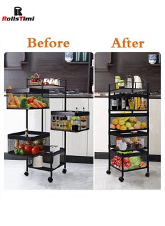 RollsTimi  Multi-Layer Kitchen Storage Shelf,Rotatable Kitchen Fruit Vegetable Storage Basket,Multi-Use Storage Rack Organizer with 4 Movable Wheels (4Layer/Square)  - Image 4