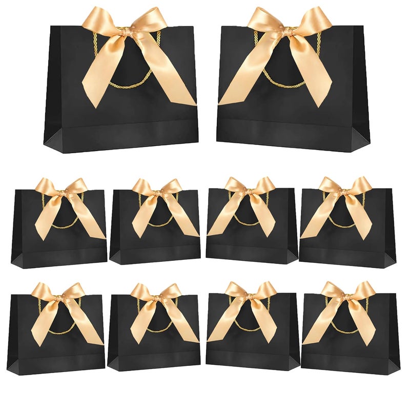 Jinavoty 10 Pack Gift Bags with Bow Ribbon, Paper Gift Bags with Handles, Present Bags for Wedding Party Baby Shower Birthday Celebrations (32x25x11 cm, Black) - Image 1