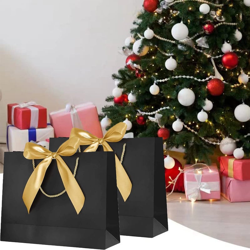 Jinavoty 10 Pack Gift Bags with Bow Ribbon, Paper Gift Bags with Handles, Present Bags for Wedding Party Baby Shower Birthday Celebrations (32x25x11 cm, Black) - Image 4