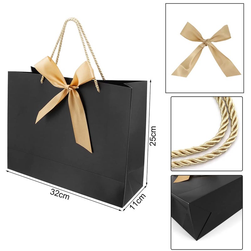 Jinavoty 10 Pack Gift Bags with Bow Ribbon, Paper Gift Bags with Handles, Present Bags for Wedding Party Baby Shower Birthday Celebrations (32x25x11 cm, Black) - Image 2