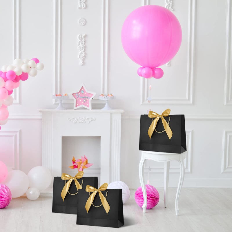 Jinavoty 10 Pack Gift Bags with Bow Ribbon, Paper Gift Bags with Handles, Present Bags for Wedding Party Baby Shower Birthday Celebrations (32x25x11 cm, Black) - Image 3
