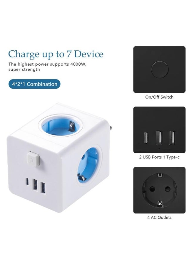 Travel USB Socket Adapter with 4 AC Outlets 3 USB Ports and Power Switch EU Plug Wall Cube Socket Power Adaptor Extender for Home - Image 3