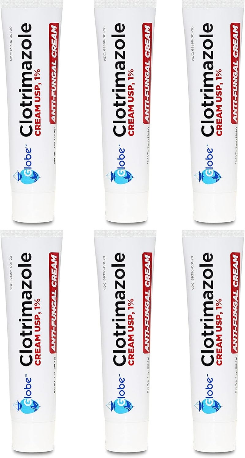 Globe (6 Pack) Clotrimazole Antifungal Cream 1% USP, 1 oz, Anti Fungal Treatment, Relieves Itching, Burning, Cracking and Scaling Associated Athletes Foot, Jock Itch, Ringworm and More