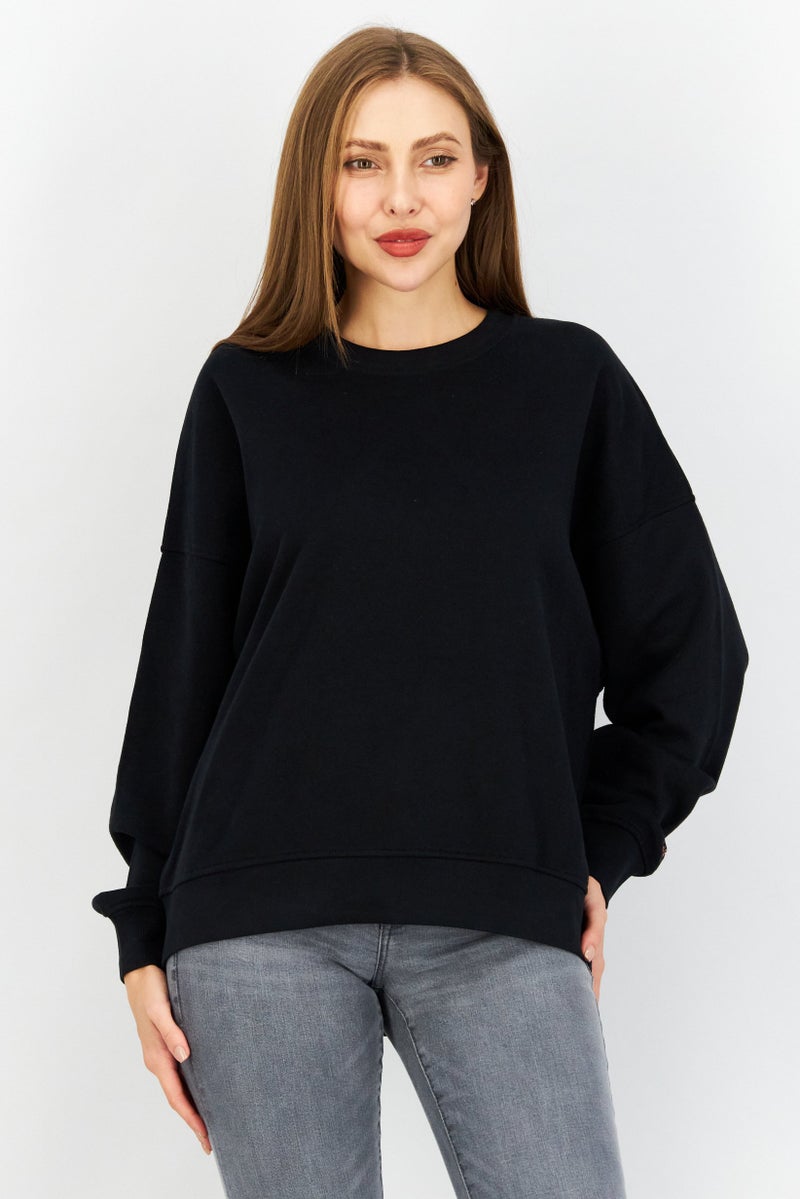 ESPRIT سويت شيرت نسائي بياقة دائرية بسيطة، أسود - Image 1