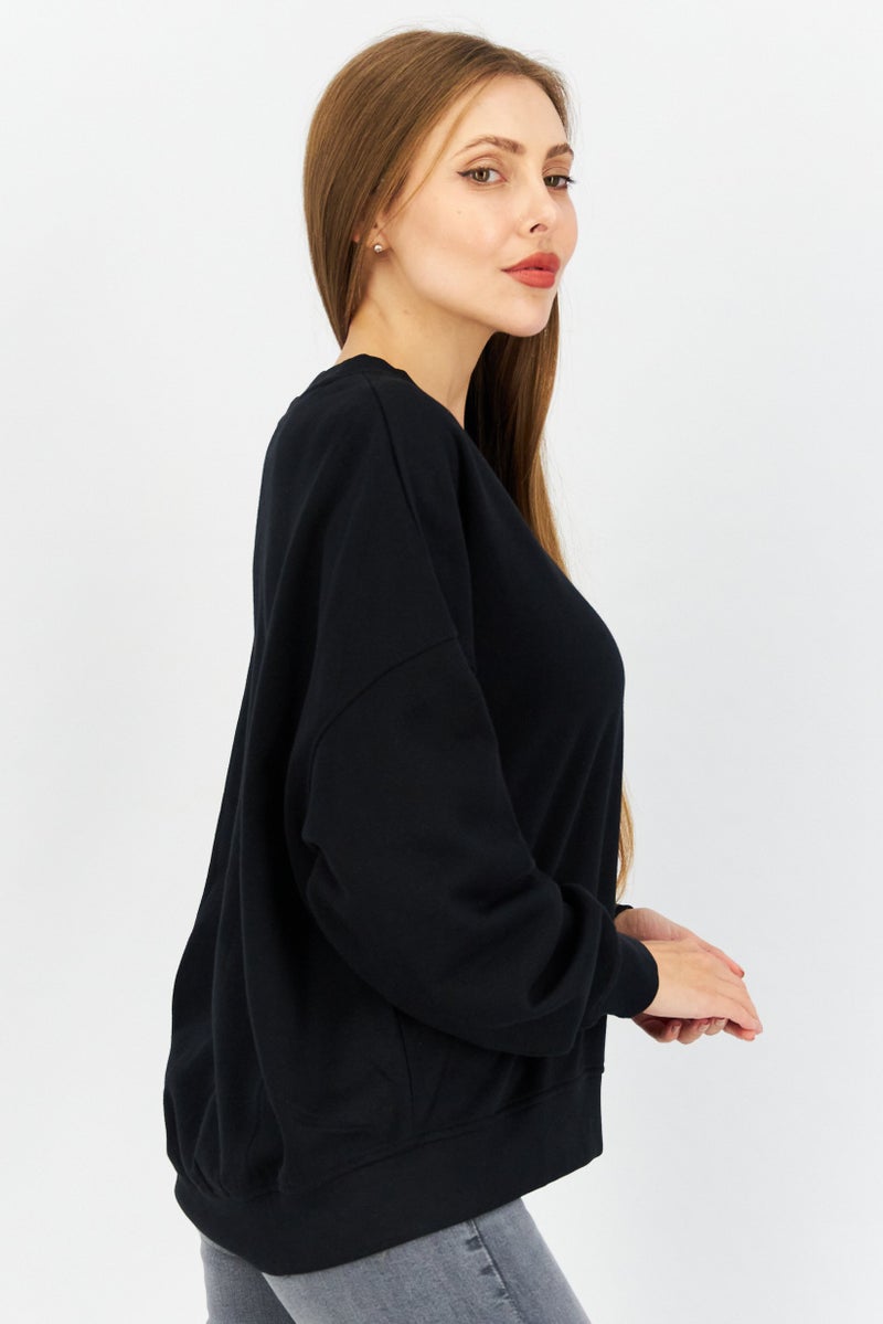 ESPRIT سويت شيرت نسائي بياقة دائرية بسيطة، أسود - Image 2