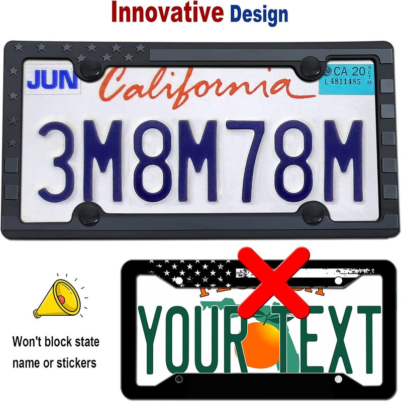 FBJTDQ Black American Flag License Plate Frames- Patriotic USA Stars and Stripes Flag Plastic Car Tag Cover Holder with Mount Screws Caps for Truck/SUV, Auto Accessories for Veterans Military - Image 4