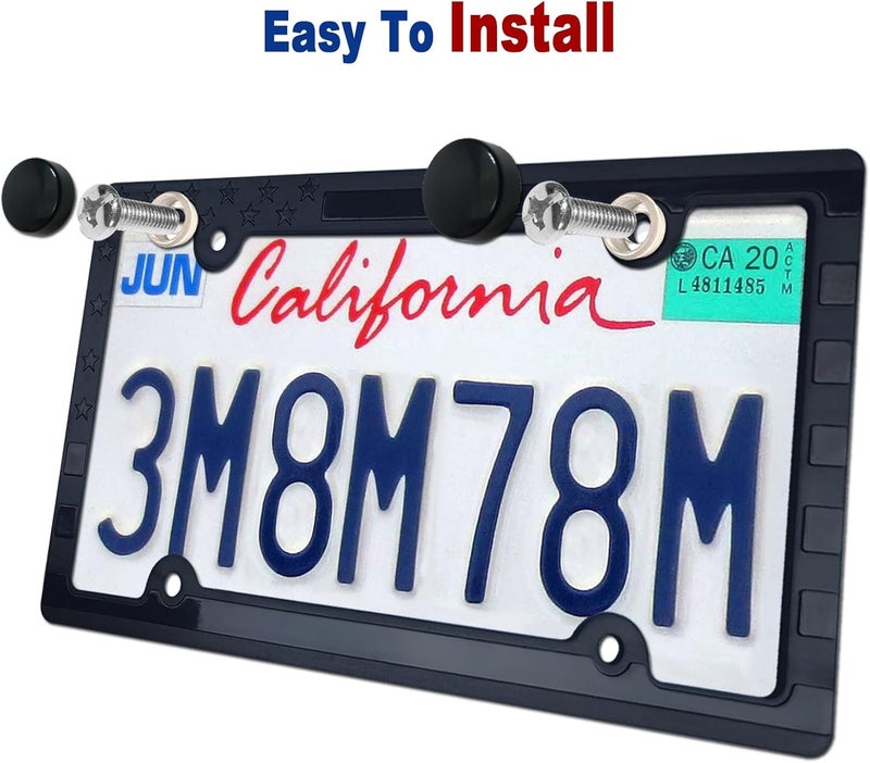 FBJTDQ Black American Flag License Plate Frames- Patriotic USA Stars and Stripes Flag Plastic Car Tag Cover Holder with Mount Screws Caps for Truck/SUV, Auto Accessories for Veterans Military - Image 3