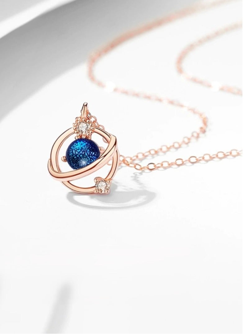 925 Sterling Silver Fantasy Planet Rose Gold Pendant Necklace  - Image 1