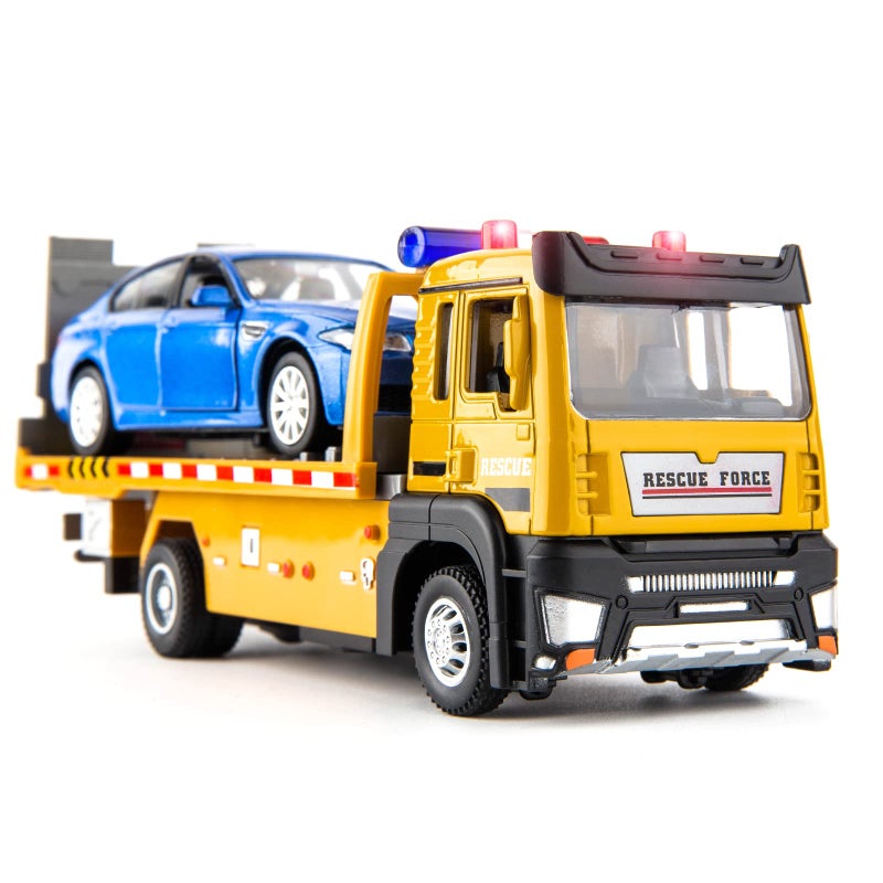 BDTCTK Friction Powered Flatbed Truck Toy with Lights and Sounds Push and Go Construction Toy Tow Truck Great Gift for Toddlers Boys and Girls - Image 2