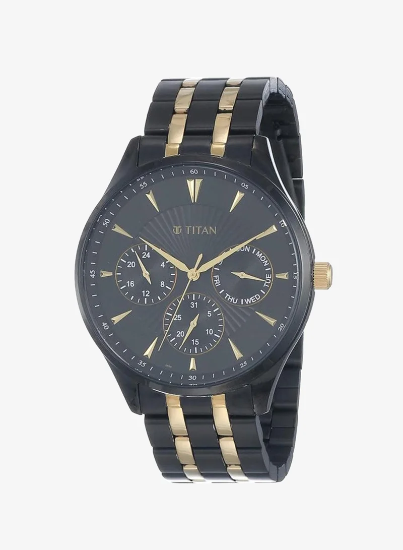 TITAN Titan Regalia Opulent Quartz Multifunction Black Dial Two Toned Black and Gold Stainless Steel Strap Watch for Men - NT90127KM01