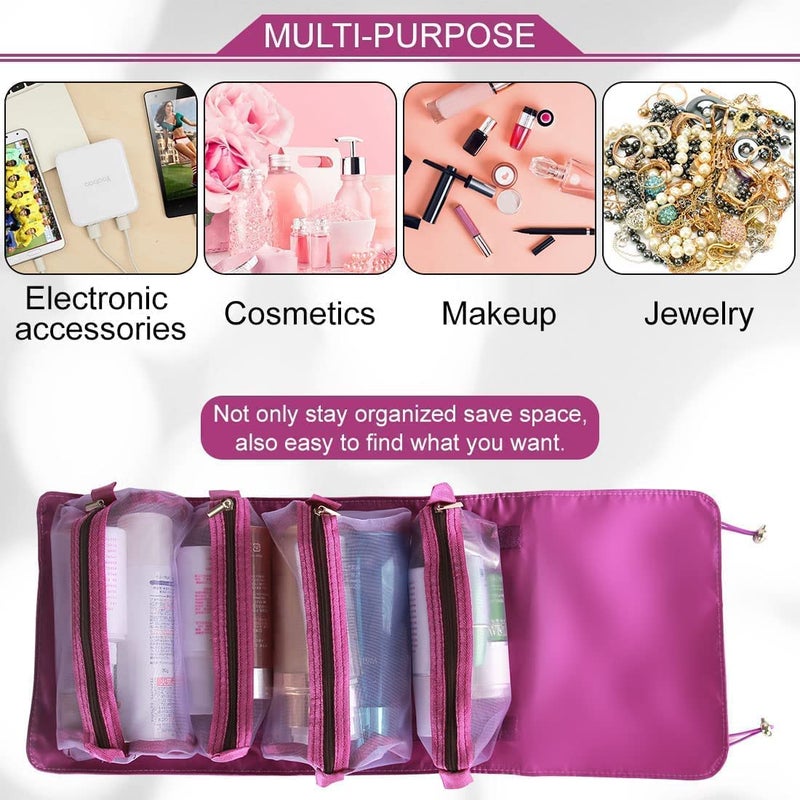 Vroxy 4 in 1 Foldable Toiletry Bag Waterproof 4 in 1 Cosmetic Makeup Pouch Detachable Makeup Pouch Cosmetic Organizer Bag - Image 2