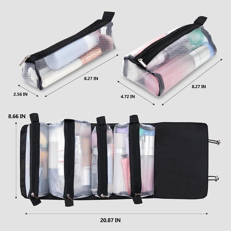 Vroxy 4 in 1 Foldable Toiletry Bag Waterproof 4 in 1 Cosmetic Makeup Pouch Detachable Makeup Pouch Cosmetic Organizer Bag - Image 3