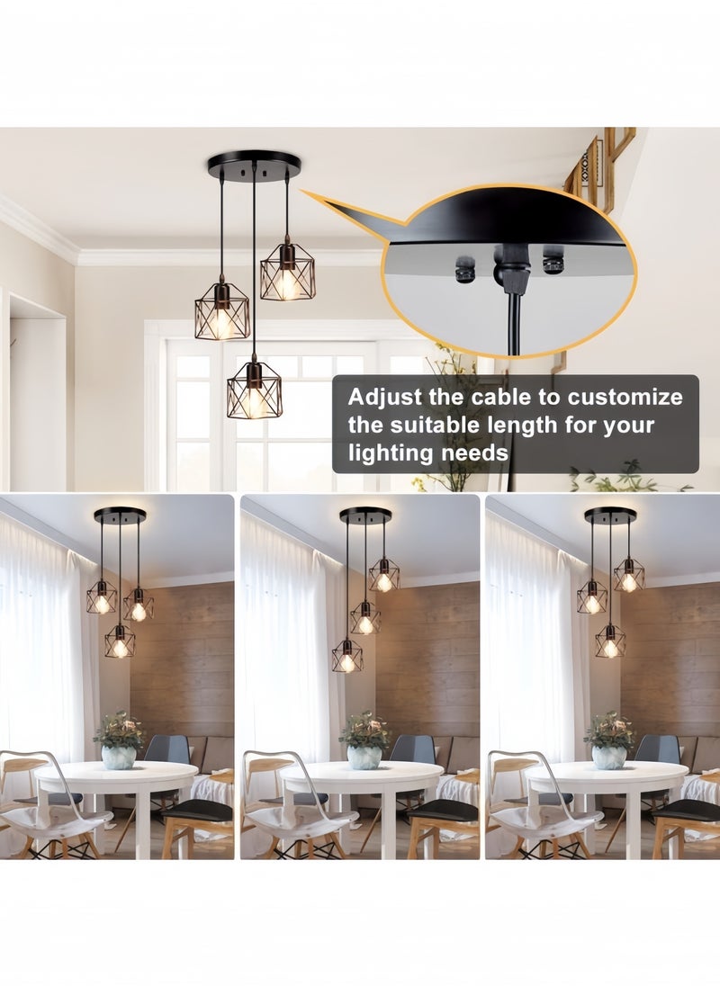 GGEROU 3-Lights Ceiling Lamp Adjustable Hanging Pendant Lights Industrial Flush Mount Ceiling Lighting Fixture E27 Base Black Geometric Ceiling Hanging Lamp for Kitchen Dinning Room Hallway  - Image 2