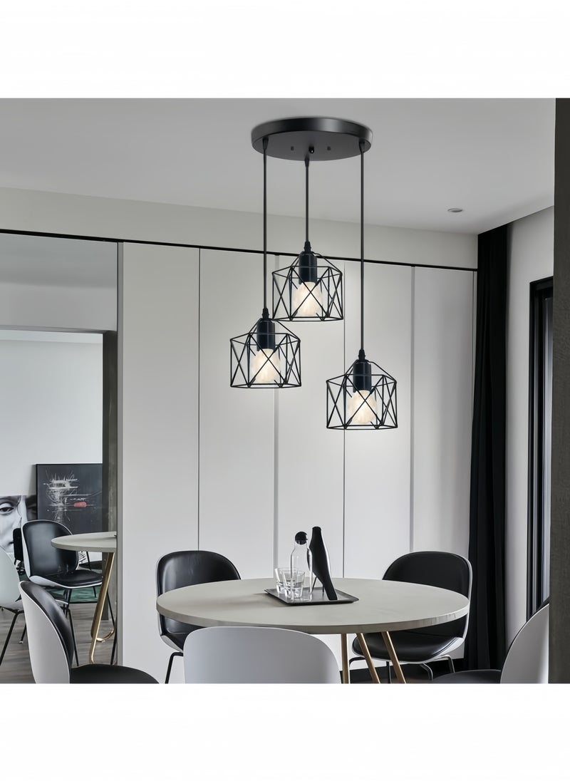 GGEROU 3-Lights Ceiling Lamp Adjustable Hanging Pendant Lights Industrial Flush Mount Ceiling Lighting Fixture E27 Base Black Geometric Ceiling Hanging Lamp for Kitchen Dinning Room Hallway  - Image 3