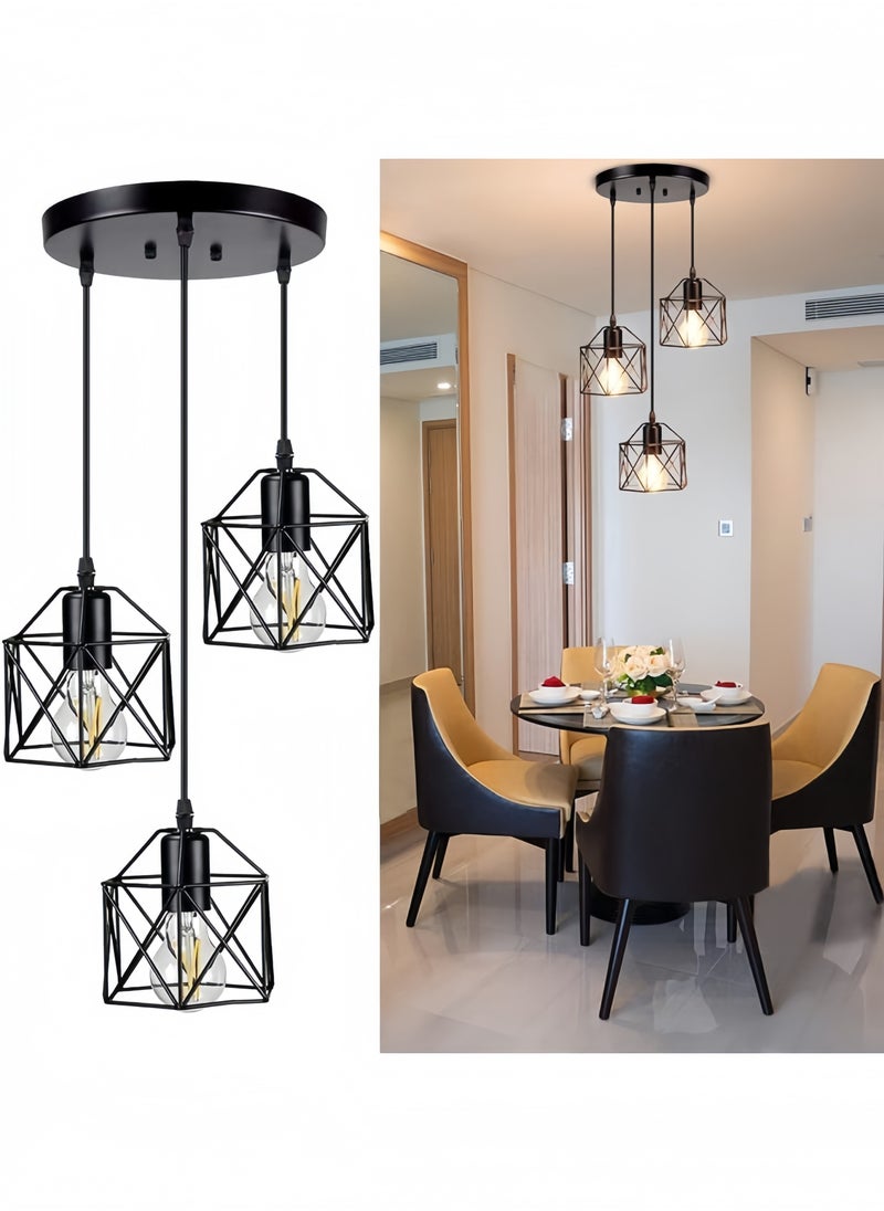 GGEROU 3-Lights Ceiling Lamp Adjustable Hanging Pendant Lights Industrial Flush Mount Ceiling Lighting Fixture E27 Base Black Geometric Ceiling Hanging Lamp for Kitchen Dinning Room Hallway  - Image 1