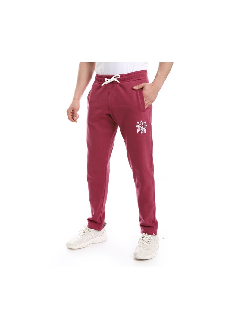 Pavone Wine Red Elastic Waist With Drawstring lined cotton Sweatpants - Image 2