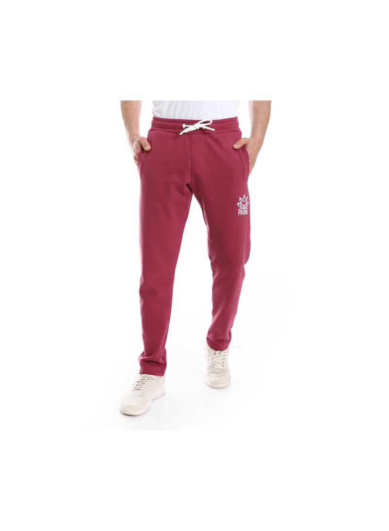 Pavone Wine Red Elastic Waist With Drawstring lined cotton Sweatpants - Image 1