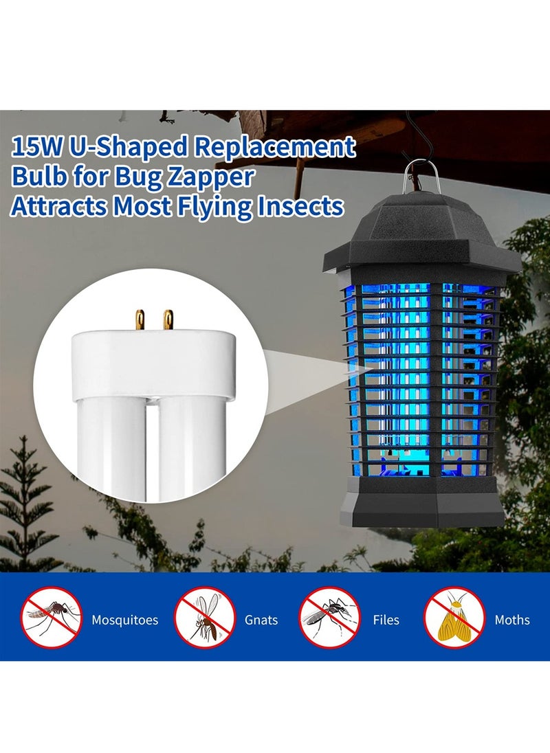 SYOSI - Bug Zapper Replacement Bulb, 15W Bug Zapper Light Bulb Replacement for T6 T8 T9 Lamp with 4-Pin Base, Ful 15W-BL U Shaped Twin Tube Bulb for Outdoor Mosquito Zapper, 2 Pack - Image 1