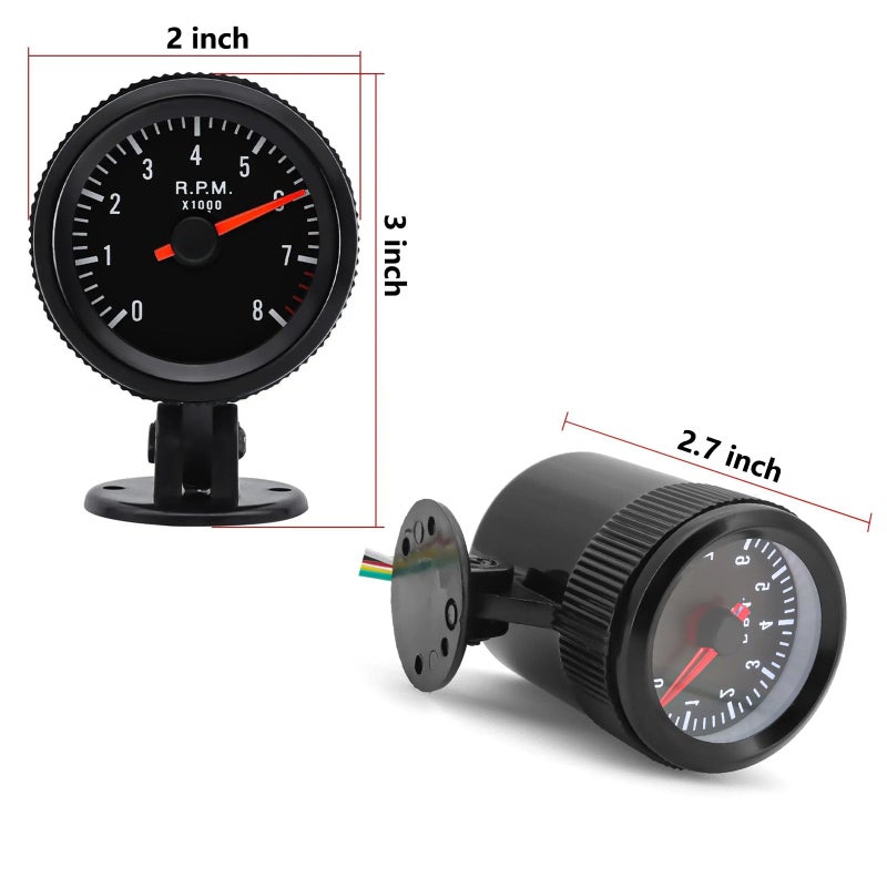 BLLYOGU Universal 2" Tachometer 8000 RPM Meter with Gauge Holder for 12V Gasoline Car Engine 1-8 Cylinders - Image 4