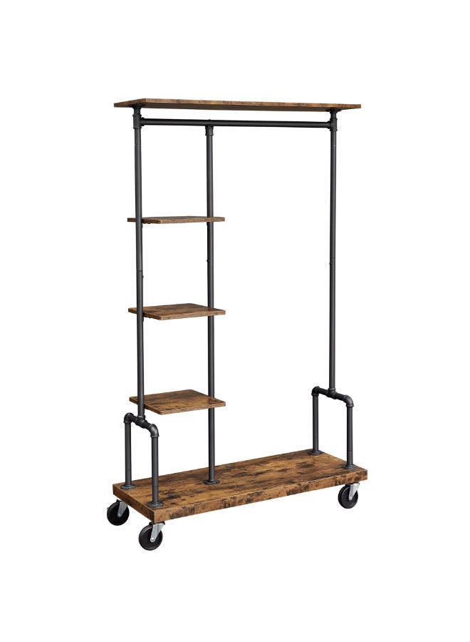 VASAGLE Clothes Rack, Clothing Rack on Wheels, 5-Tier Garment Rack with Metal Pipes, for Bedroom, Store, Laundry Room, Living Room, Rustic Brown and Black - Image 1