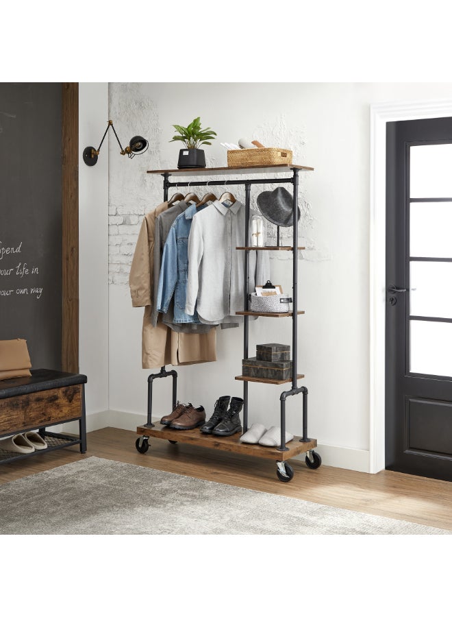 VASAGLE Clothes Rack, Clothing Rack on Wheels, 5-Tier Garment Rack with Metal Pipes, for Bedroom, Store, Laundry Room, Living Room, Rustic Brown and Black - Image 3