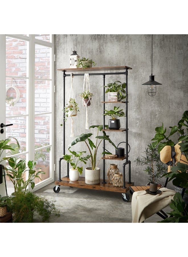 VASAGLE Clothes Rack, Clothing Rack on Wheels, 5-Tier Garment Rack with Metal Pipes, for Bedroom, Store, Laundry Room, Living Room, Rustic Brown and Black - Image 4