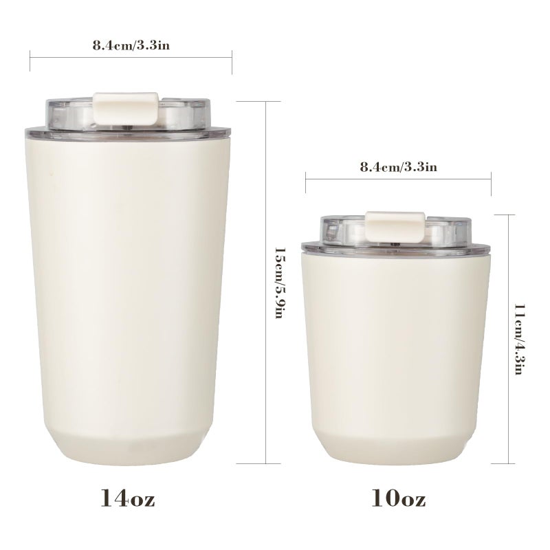 Puraville Insulated Tumblers with Lid  14 oz Travel Coffee Mug Stainless Steel Vacuum Thermos Cup  10/14 oz Leak Proof Reusable Double Walled Coffee Tumbler for Iced and Hot Drinks Cream - Image 2