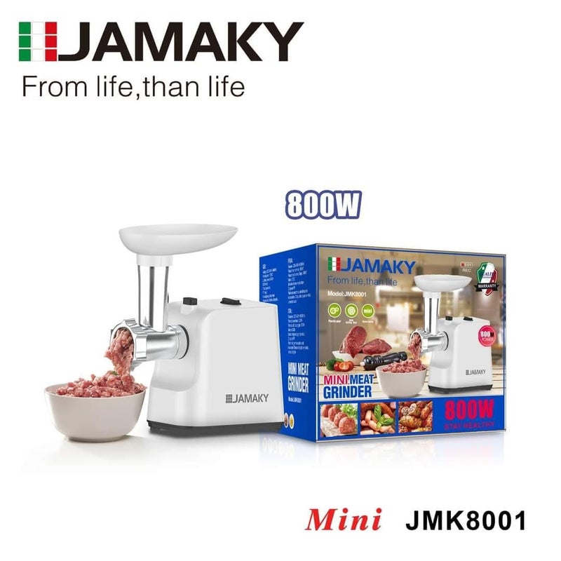 Jamaki Mini Electric Meat Grinder Multifunction 800W Copper Motor Meat Grinder with Sharp Blades Stainless Steel White - JMK8001 - Image 2