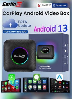 CarlinKit CarPlay Ai Box Android 13 SM6225 Wireless Android Auto CarPlay Smart Car TV Box To Install Apps with 4G LTE Hotspot