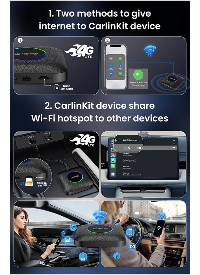 Carlinkit - CarlinKit CarPlay Ai Box Android 13 SM6225 Wireless Android Auto CarPlay Smart Car TV Box To Install Apps with 4G LTE Hotspot - Image 1