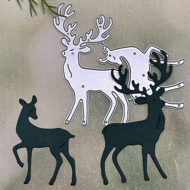 2pcs Sika Deers Metal Die Cuts Elk Deer Frame Metal Cutting Dies Cut Stencils Card Paper Craft DIY Template Metal Cutting Dies Album Embossing Paper Dies for Card Making Scrapbooking