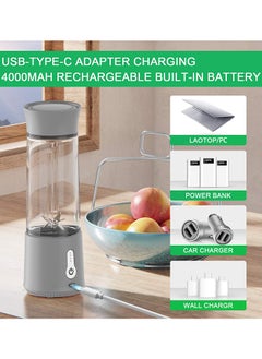 Cuken Portable Blender, 500ml Cup for Travel, Mini Personal Size Mixer for Shakes, Smoothie and Fruit Juice, Grey  - Image 3