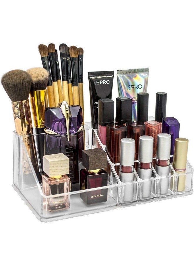 16-Compartment Clear Plastic Cosmetic Organizer - Makeup, Lipstick, and Beauty Storage Display Case Holder (White-Transperent) - Image 2