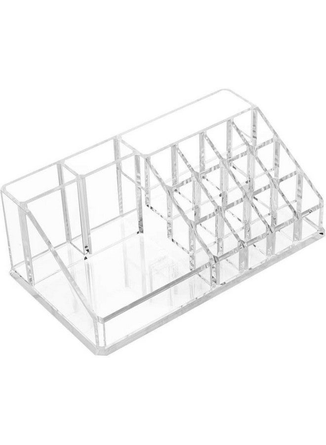 16-Compartment Clear Plastic Cosmetic Organizer - Makeup, Lipstick, and Beauty Storage Display Case Holder (White-Transperent) - Image 1