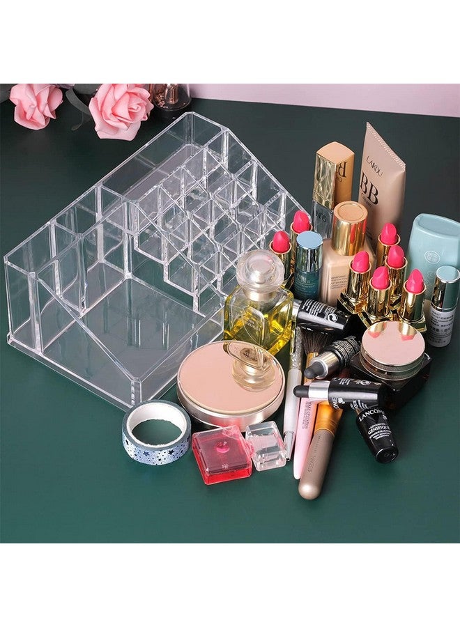 16-Compartment Clear Plastic Cosmetic Organizer - Makeup, Lipstick, and Beauty Storage Display Case Holder (White-Transperent) - Image 4