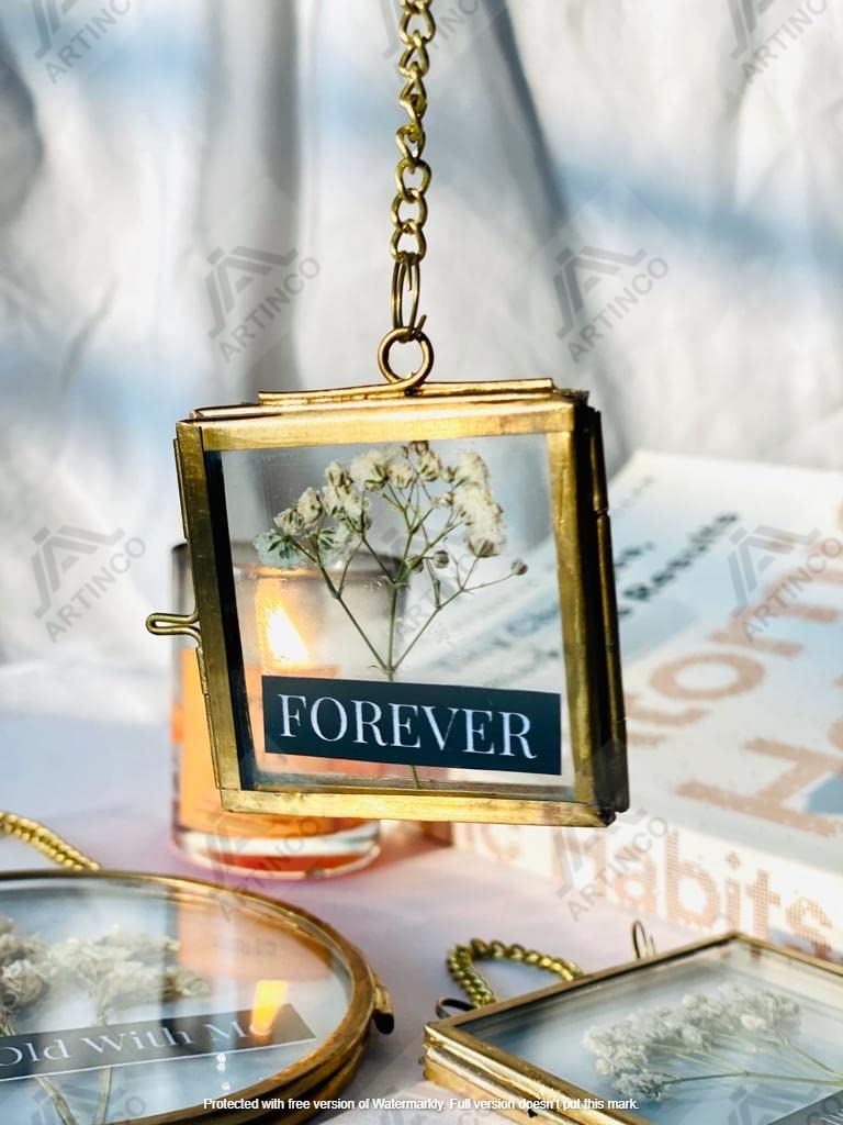 ARTINCO Art India Collections Home Decor Glass & Metal Hanging Picture Frame for Wall Decoration, with 2 Sides Glass, Key Chain Brass and Glass Photo Frame 3x3 inches - Image 4