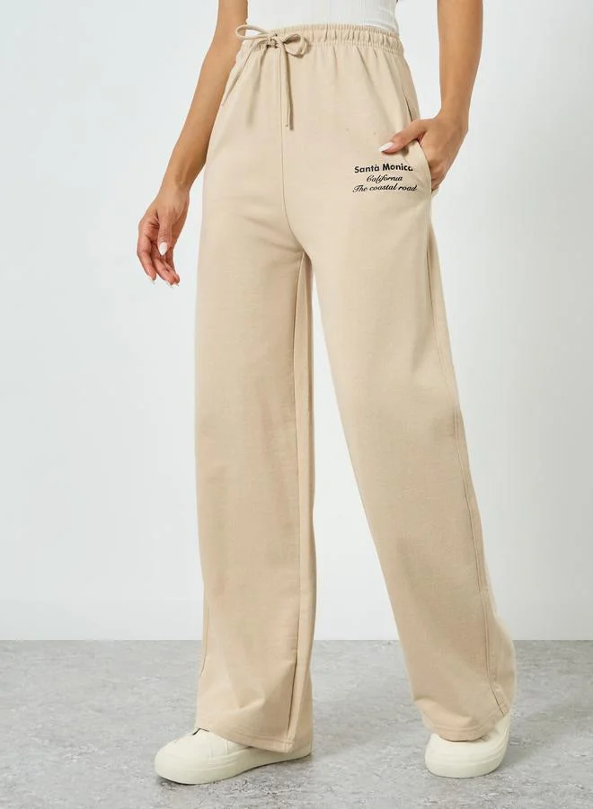 Styli Beige Wide Leg Cotton Blend Joggers