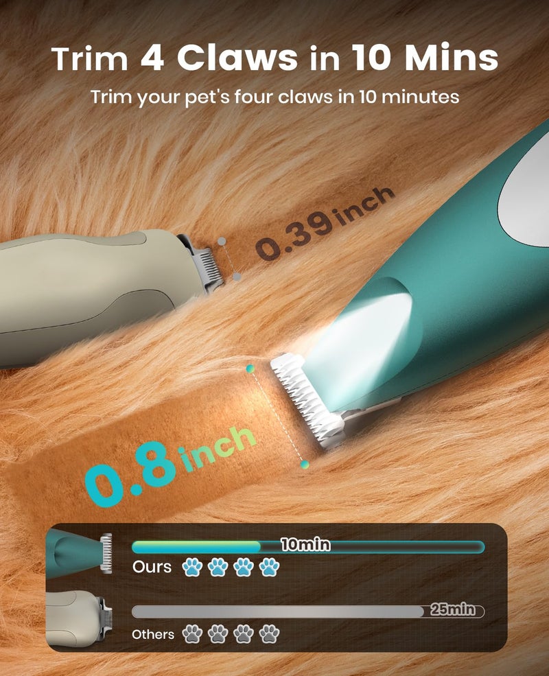 oneisall Low Noise Dog Paw Trimmer with LED Light, Paw Trimmer for Dogs 0.8inch/20mm Widen Blade, 35dB Cordless Electric Pet Paw Grooming Clippers for Paws, Ears, Face, Rump (Green) - Image 3