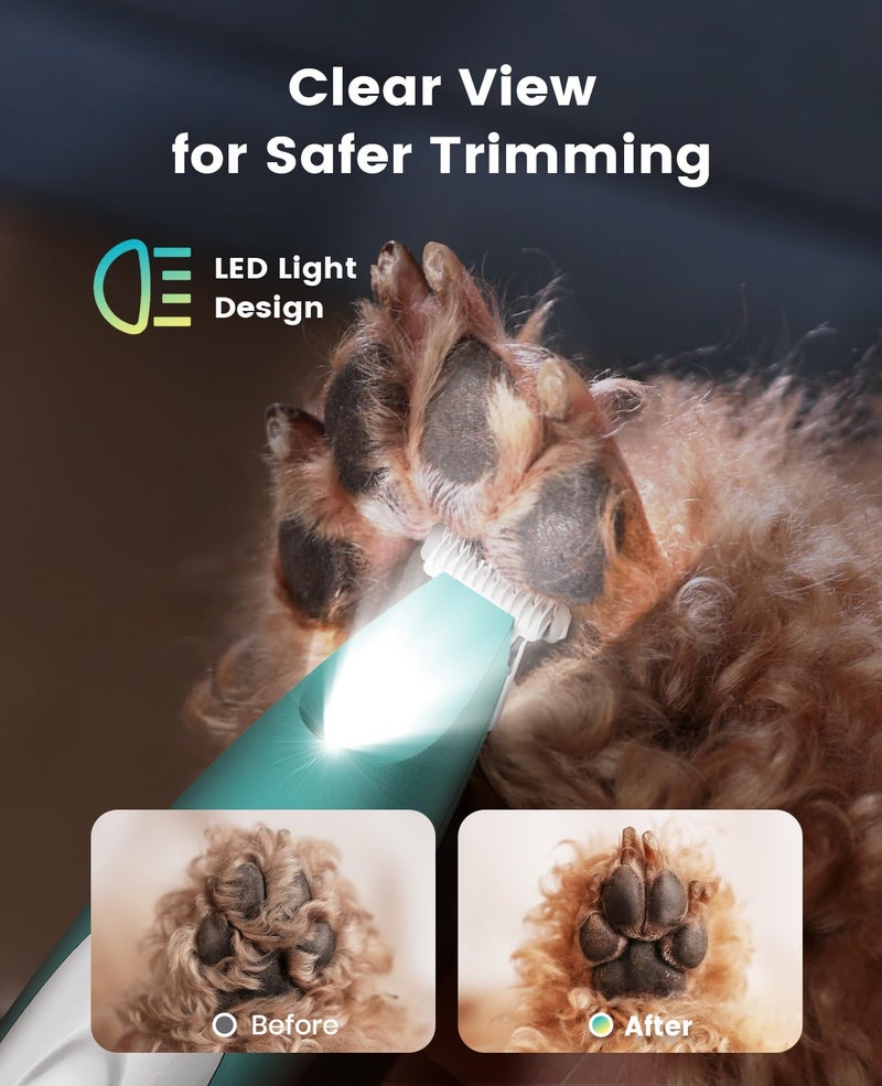 oneisall Low Noise Dog Paw Trimmer with LED Light, Paw Trimmer for Dogs 0.8inch/20mm Widen Blade, 35dB Cordless Electric Pet Paw Grooming Clippers for Paws, Ears, Face, Rump (Green) - Image 4