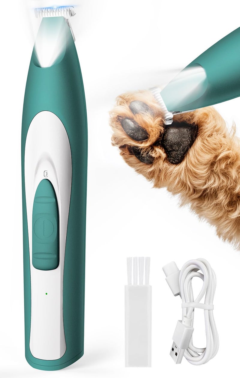 oneisall Low Noise Dog Paw Trimmer with LED Light, Paw Trimmer for Dogs 0.8inch/20mm Widen Blade, 35dB Cordless Electric Pet Paw Grooming Clippers for Paws, Ears, Face, Rump (Green) - Image 1