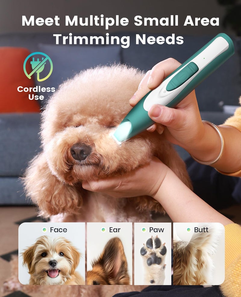oneisall Low Noise Dog Paw Trimmer with LED Light, Paw Trimmer for Dogs 0.8inch/20mm Widen Blade, 35dB Cordless Electric Pet Paw Grooming Clippers for Paws, Ears, Face, Rump (Green) - Image 5