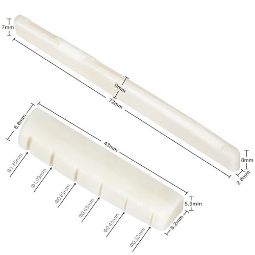 Blisstime 2 Sets (4pcs) 6 String Acoustic Guitar Bone Bridge Saddle and Nut, Made of Real Bone with 9 Pcs Sand Paper, Stainless Steel Needle Files of 13 Sizes - Image 2