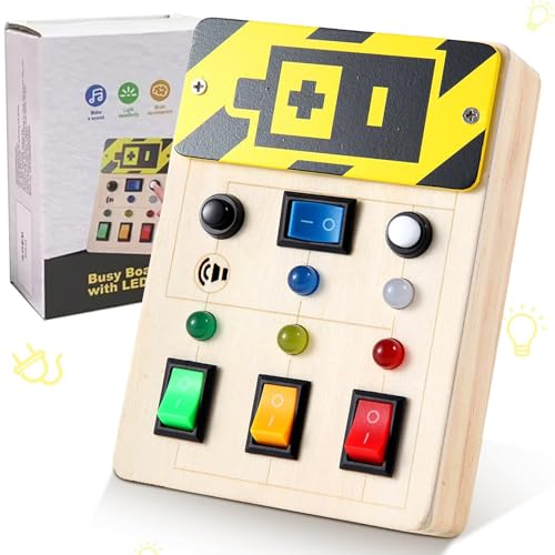 Asweets Montessori Busy Board for Toddler Wooden Busy Board with LED Light Switches Sensory Autism Toys Baby Travel Toys Boys Girls Gifts for Birthday Christmas - Image 1