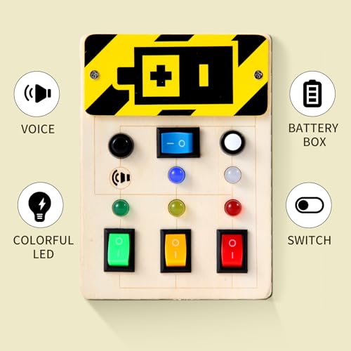 Asweets Montessori Busy Board for Toddler Wooden Busy Board with LED Light Switches Sensory Autism Toys Baby Travel Toys Boys Girls Gifts for Birthday Christmas - Image 5